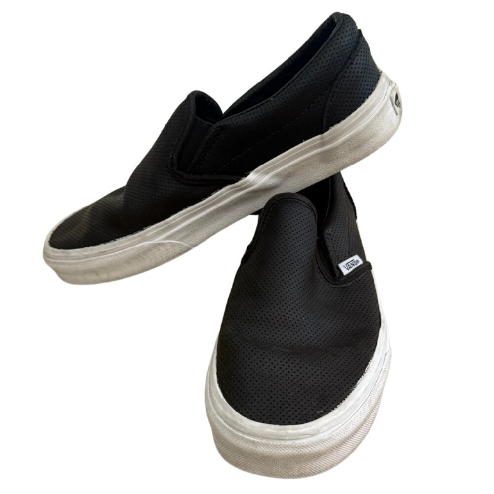 Black Perforated Leather Slip On Vans